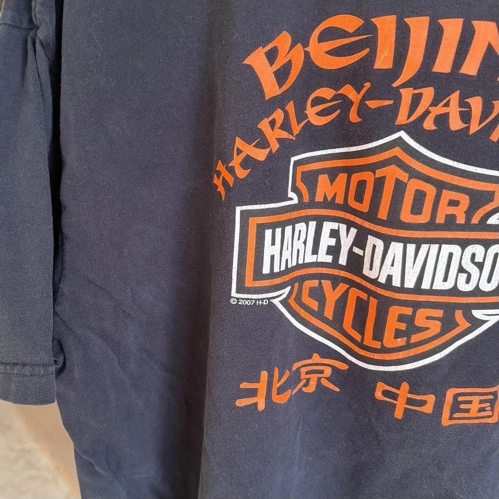 Vintage 2005 Harley Davidson Beijing Men's T-Shirt Sz XL Black‎ Faded